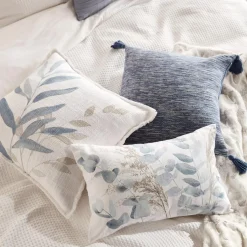 Auriel Blue & Beige Flora Decorative Pillow