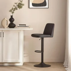 Beige Faux Leather and Metal Bar Stool
