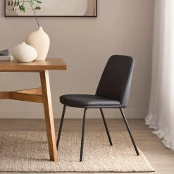 Black Faux Leather and Metal Dining Chair