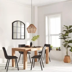 Black Textured Faux Leather and Metal Dining Chair