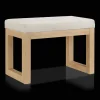 Fabric and Natural Wood Bench