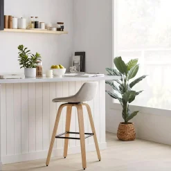 Fabric and Natural Wood Stool
