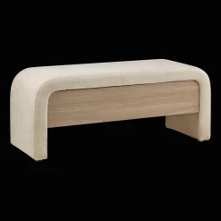 Fabric and Wood Bench with Storage