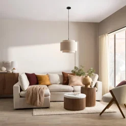 Fabric and Wood Ottoman with Storage