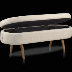 Fabric Storage Bench on Wooden Legs