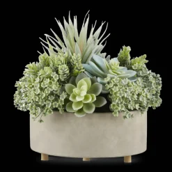 Mixed Artificial Agave in Cement Planter