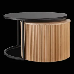 Nesting Coffee Table - Black Metal and Natural Wood