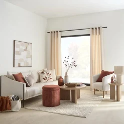 Oatmeal Fabric Sofa with Black Metal Legs