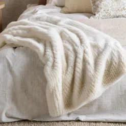 Off White Maddox Faux Fur Throw