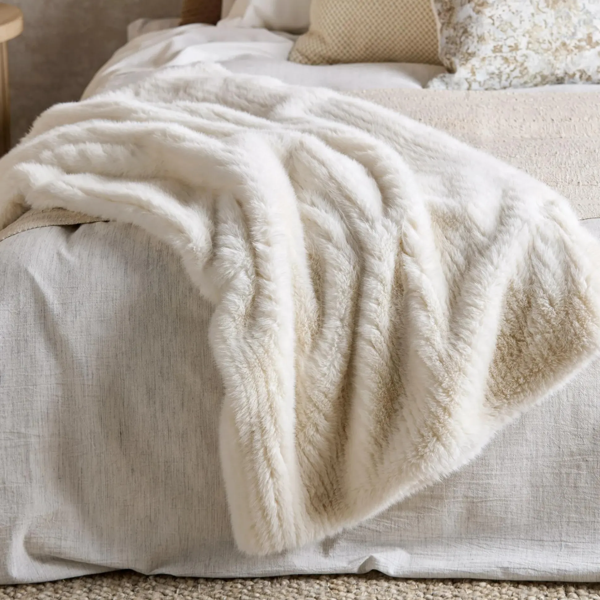 Off White Maddox Faux Fur Throw