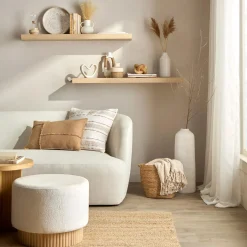 Round Fabric and Wood Bench