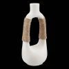 White Ceramic Oval Vase with Rope on Handles