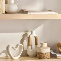 White Ceramic Oval Vase with Rope on Handles
