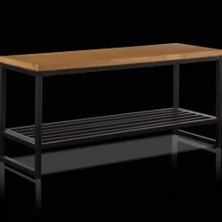 Wood and Metal Bench with Shoe Rack