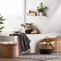 Woven Seagrass and Cotton Rope Basket